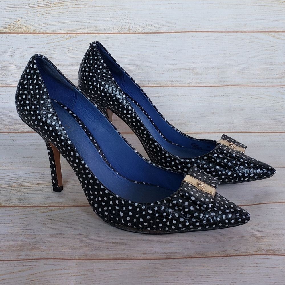 Coach Leather Landrie Polka Dot Bow Pointy Toe Stiletto Heeled Pump Size 8B